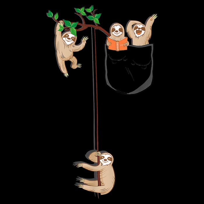 Happy Sloth Family Habitat In Pocket Drawstring Bag