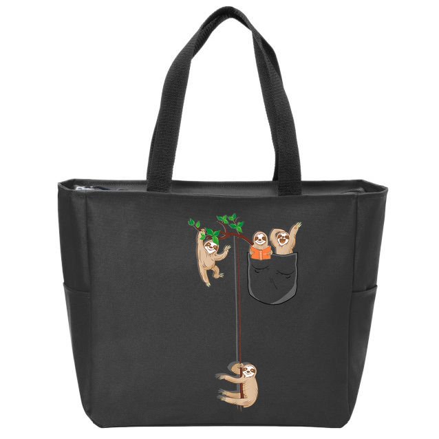 Happy Sloth Family Habitat In Pocket Zip Tote Bag