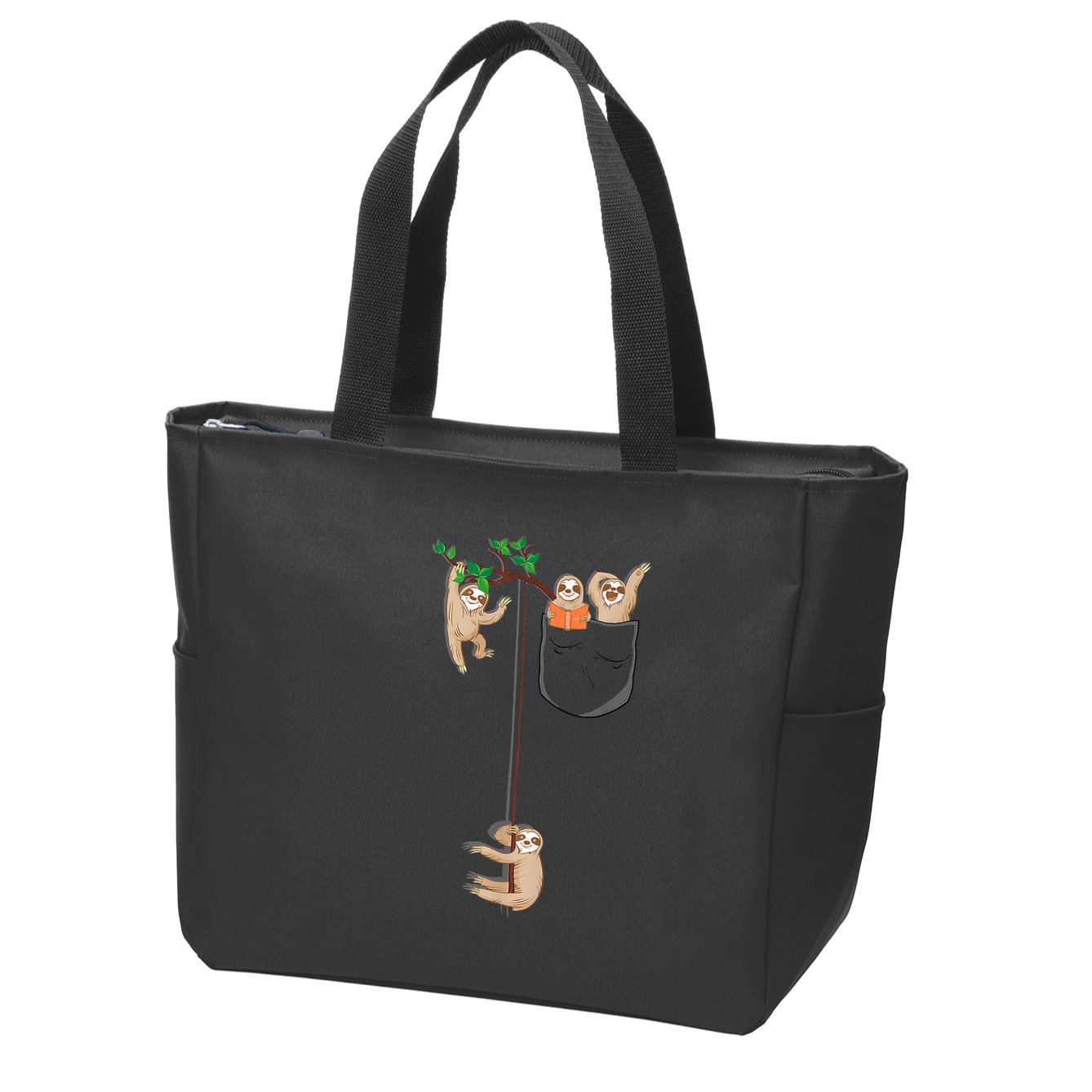 Happy Sloth Family Habitat In Pocket Zip Tote Bag