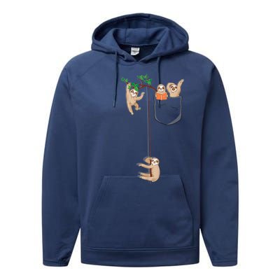 Happy Sloth Family Habitat In Pocket Performance Fleece Hoodie