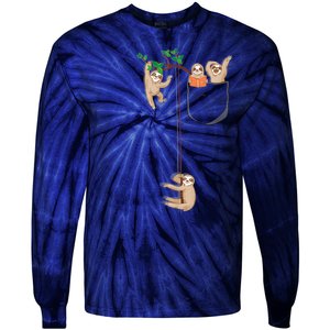 Happy Sloth Family Habitat In Pocket Tie-Dye Long Sleeve Shirt