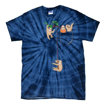 Happy Sloth Family Habitat In Pocket Tie-Dye T-Shirt