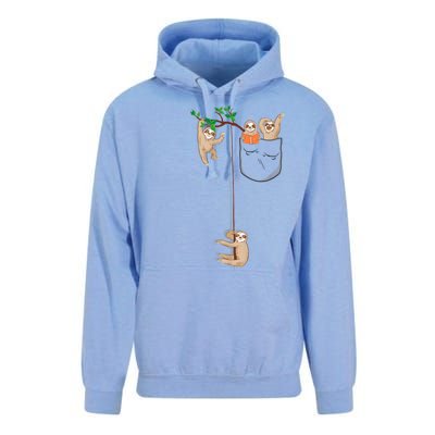 Happy Sloth Family Habitat In Pocket Unisex Surf Hoodie