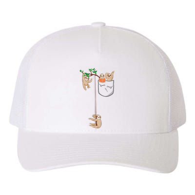 Happy Sloth Family Habitat In Pocket Yupoong Adult 5-Panel Trucker Hat