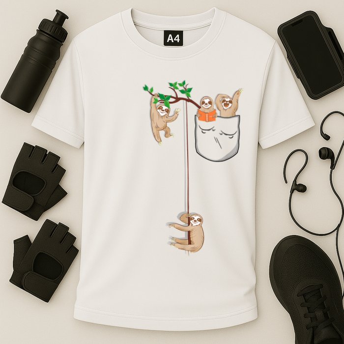 Happy Sloth Family Habitat In Pocket Cooling Performance Crew T-Shirt