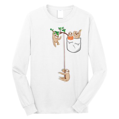 Happy Sloth Family Habitat In Pocket Long Sleeve Shirt