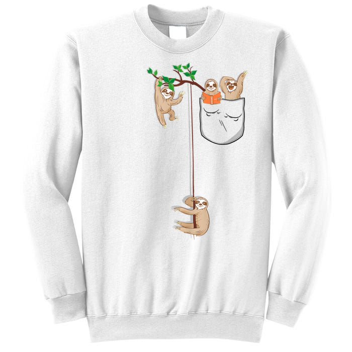 Happy Sloth Family Habitat In Pocket Sweatshirt