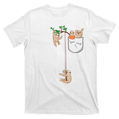 Happy Sloth Family Habitat In Pocket T-Shirt