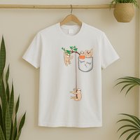 Happy Sloth Family Habitat In Pocket T-Shirt