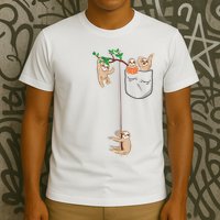 Happy Sloth Family Habitat In Pocket T-Shirt