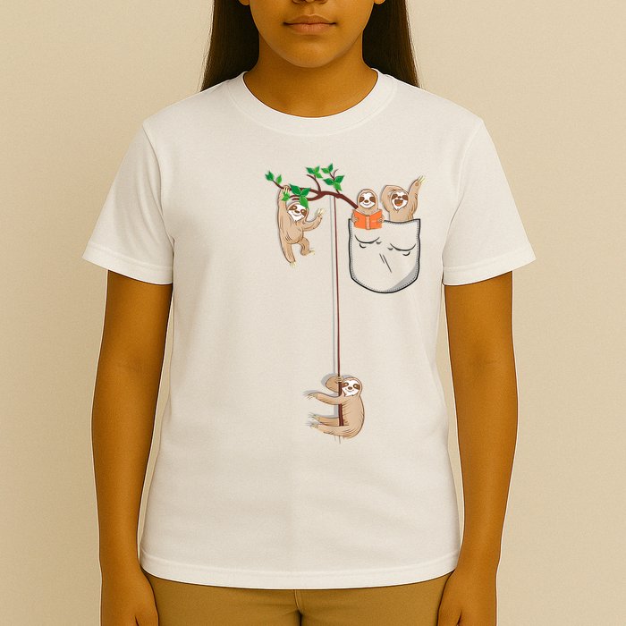 Happy Sloth Family Habitat In Pocket T-Shirt
