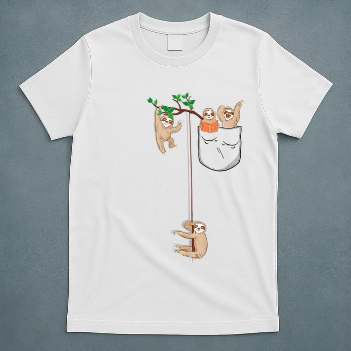 Happy Sloth Family Habitat In Pocket T-Shirt