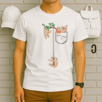 Happy Sloth Family Habitat In Pocket T-Shirt