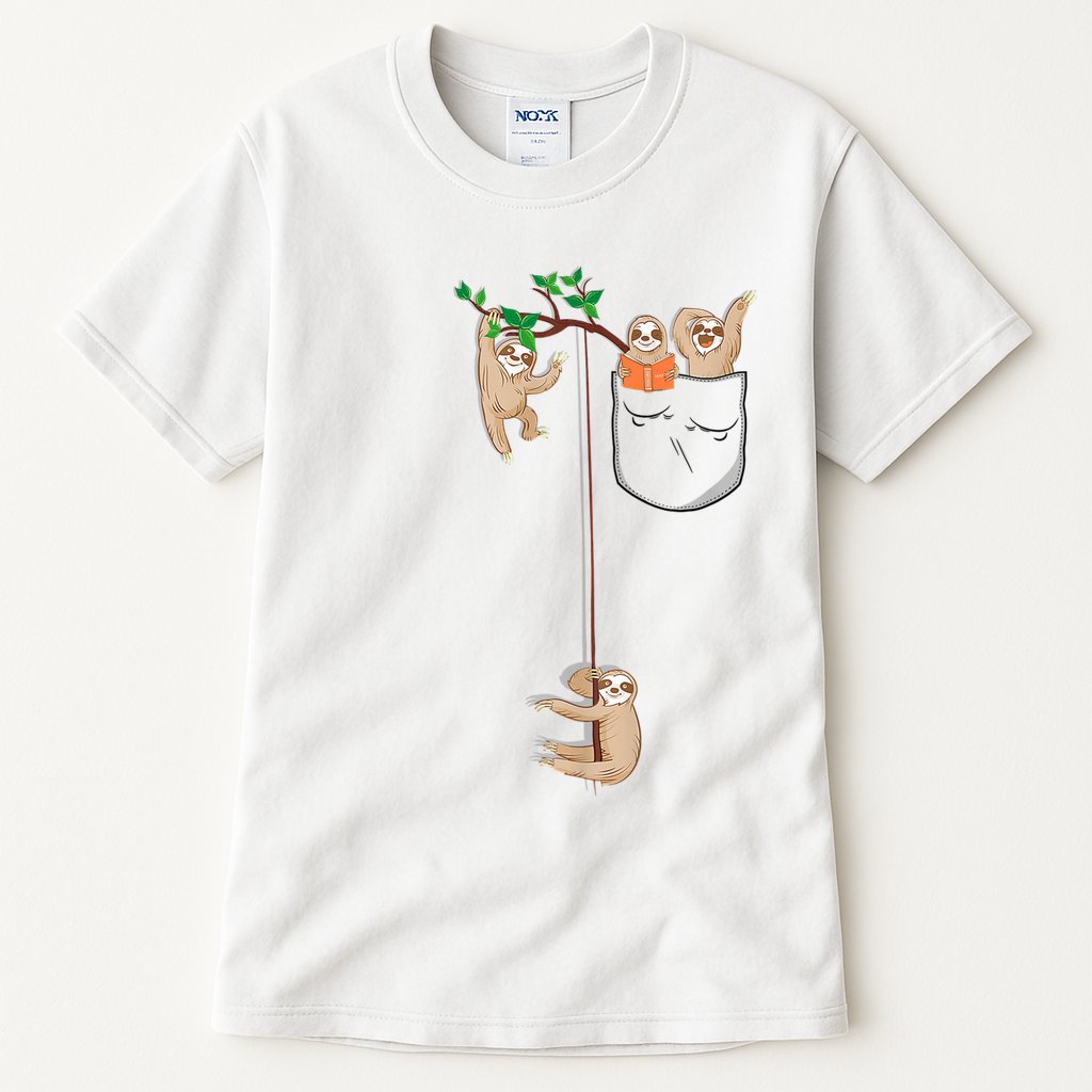 Happy Sloth Family Habitat In Pocket Tall T-Shirt