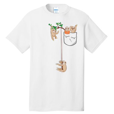 Happy Sloth Family Habitat In Pocket Tall T-Shirt