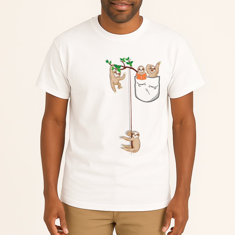 Happy Sloth Family Habitat In Pocket Tall T-Shirt