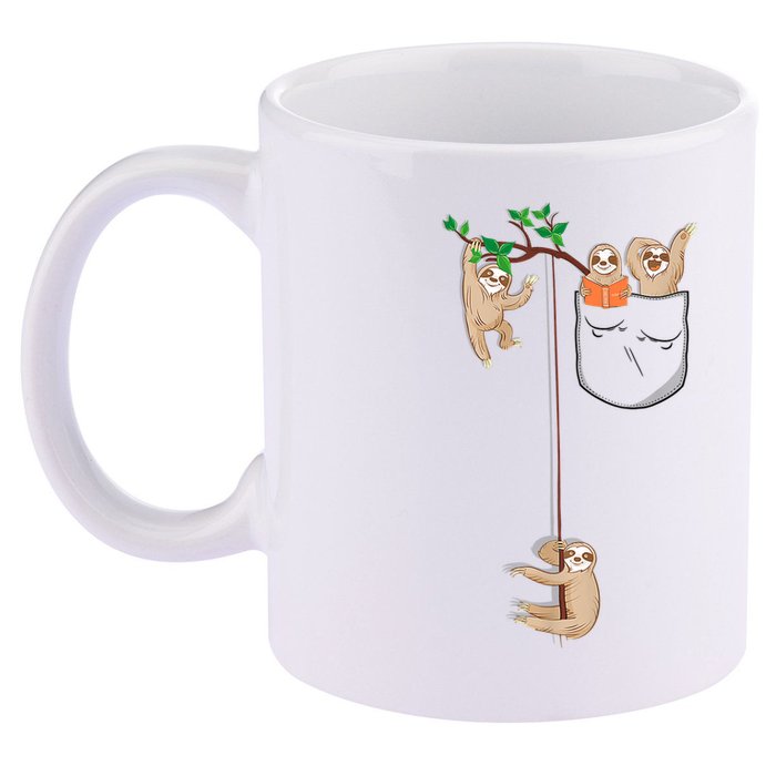 Happy Sloth Family Habitat In Pocket 11oz C Handle Ceramic Mug