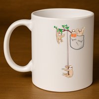Happy Sloth Family Habitat In Pocket 11oz C Handle Ceramic Mug