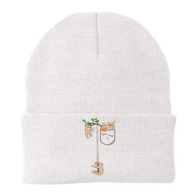 Happy Sloth Family Habitat In Pocket Knit Cap Winter Beanie