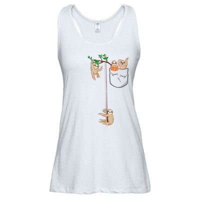 Happy Sloth Family Habitat In Pocket Ladies Essential Flowy Tank
