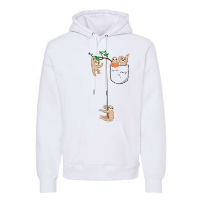 Happy Sloth Family Habitat In Pocket Premium Hoodie