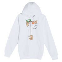 Happy Sloth Family Habitat In Pocket Premium Pullover Hoodie