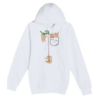 Happy Sloth Family Habitat In Pocket Premium Pullover Hoodie