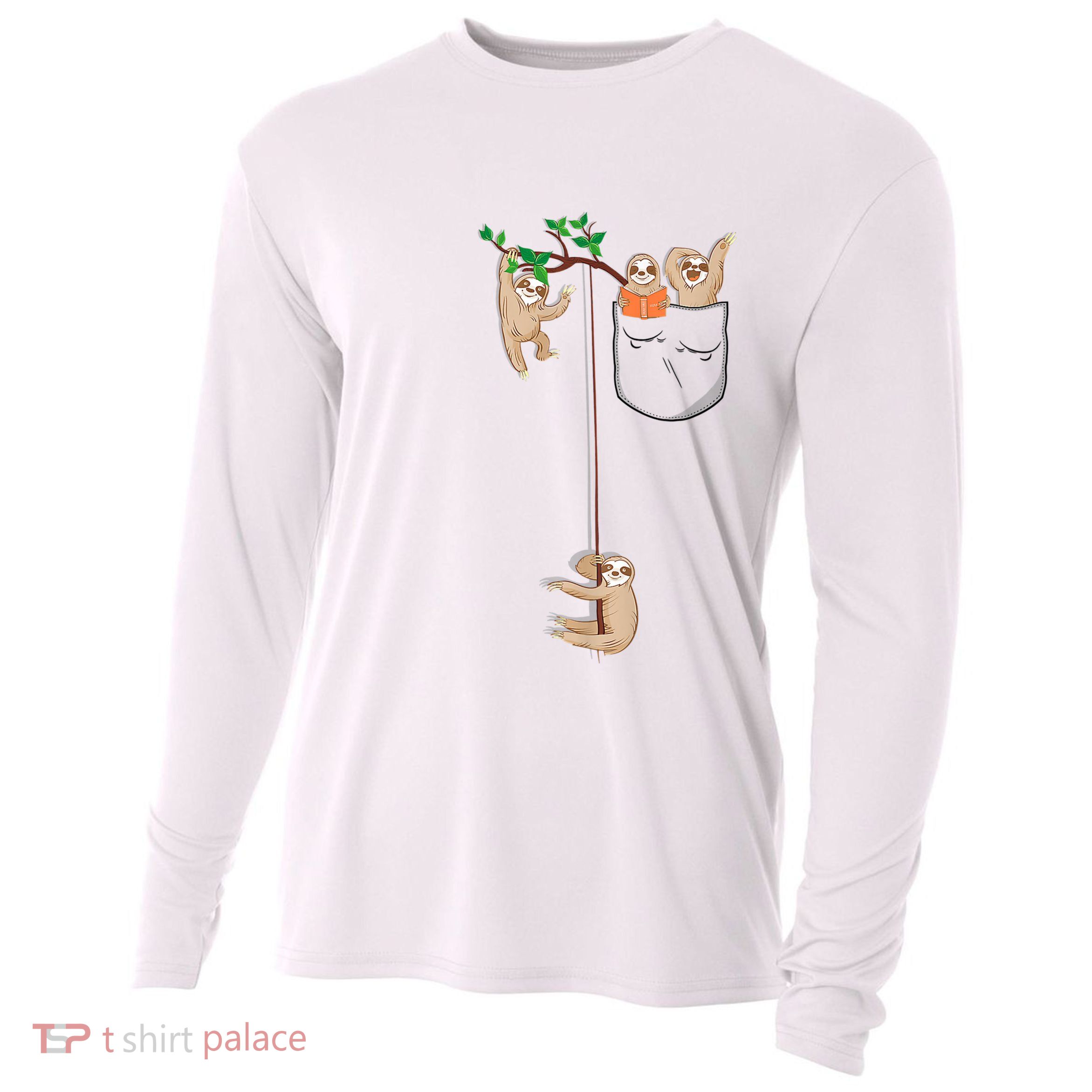 Happy Sloth Family Habitat In Pocket Cooling Performance Long Sleeve Crew