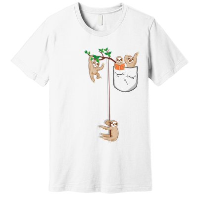 Happy Sloth Family Habitat In Pocket Premium T-Shirt
