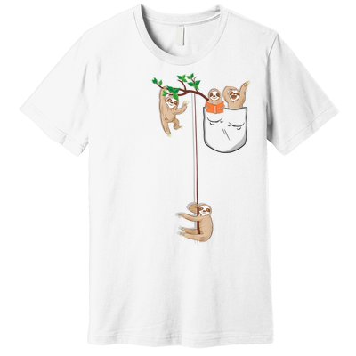 Happy Sloth Family Habitat In Pocket Premium T-Shirt