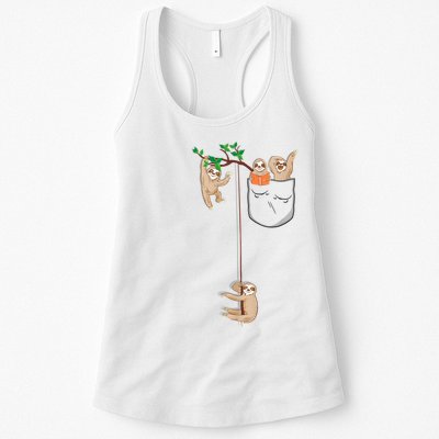 Happy Sloth Family Habitat In Pocket Womens Tank Top