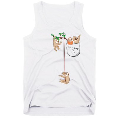 Happy Sloth Family Habitat In Pocket Tank Top