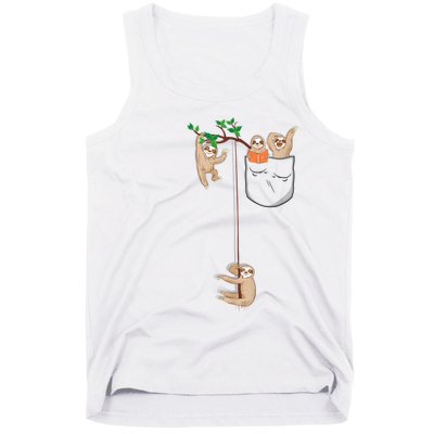 Happy Sloth Family Habitat In Pocket Tank Top