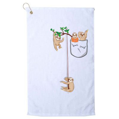 Happy Sloth Family Habitat In Pocket Golf Towel