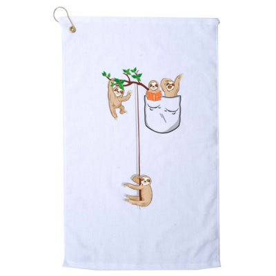 Happy Sloth Family Habitat In Pocket Platinum Collection Golf Towel