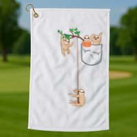 Happy Sloth Family Habitat In Pocket Golf Towel