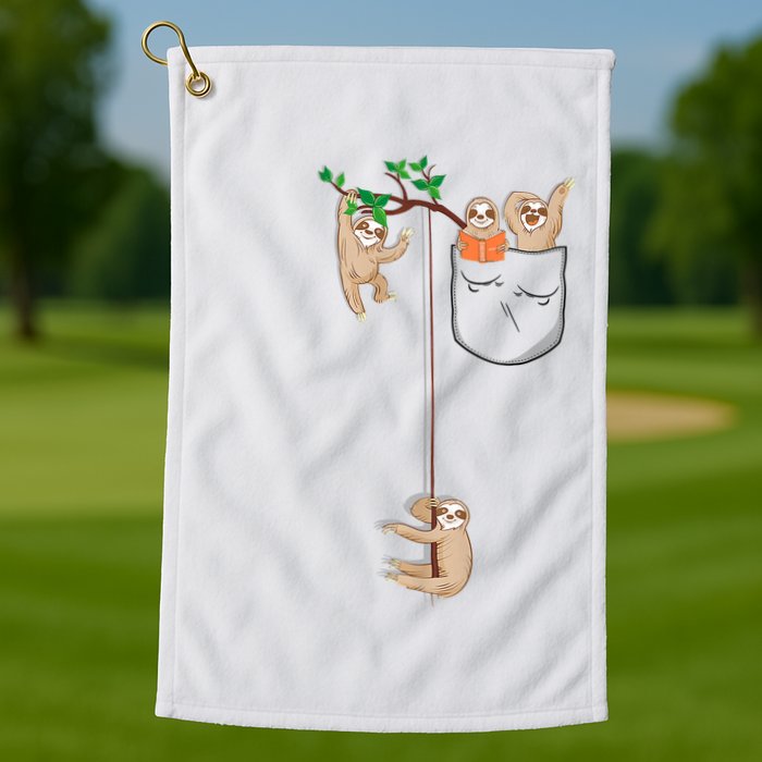 Happy Sloth Family Habitat In Pocket Golf Towel