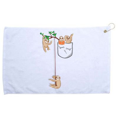 Happy Sloth Family Habitat In Pocket Grommeted Golf Towel