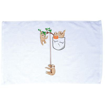 Happy Sloth Family Habitat In Pocket Microfiber Hand Towel