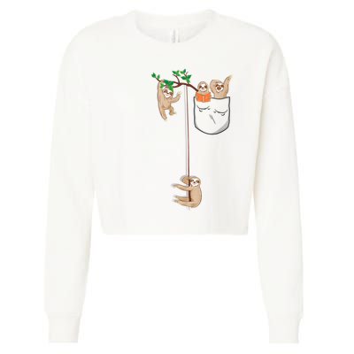 Happy Sloth Family Habitat In Pocket Cropped Pullover Crew