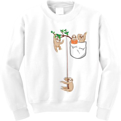 Happy Sloth Family Habitat In Pocket Kids Sweatshirt