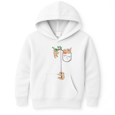 Happy Sloth Family Habitat In Pocket Kids Hoodie