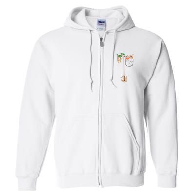 Happy Sloth Family Habitat In Pocket Full Zip Hoodie