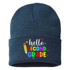 Hello Second Grade Welcome Back to School Teacher Sustainable Knit Beanie