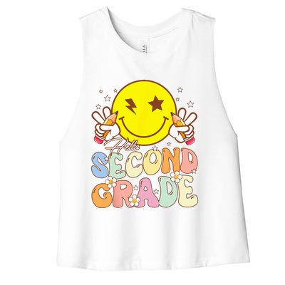 Hello Second Grade 2nd Team Funny Smile Face Back To School Women's Racerback Cropped Tank