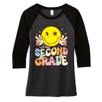 Hello Second Grade 2nd Team Funny Smile Face Back To School Women's Tri-Blend 3/4-Sleeve Raglan Shirt