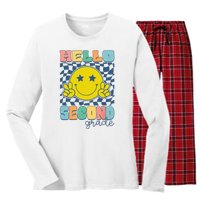 Hello Second Grade Retro Smile Team 2nd Grade Back To School Women's Long Sleeve Flannel Pajama Set 