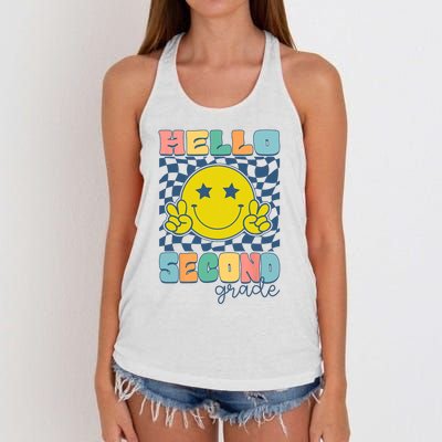 Hello Second Grade Retro Smile Team 2nd Grade Back To School Women's Knotted Racerback Tank