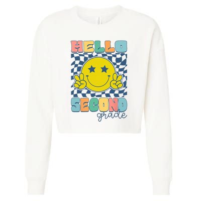 Hello Second Grade Retro Smile Team 2nd Grade Back To School Cropped Pullover Crew