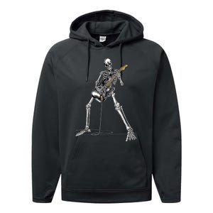 Happy Skeleton Guitar Guy - Rock And Roll Band Tees For  Performance Fleece Hoodie